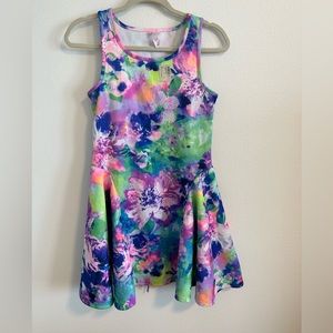 NWT Justice sleeveless dress. Watercolor floral print. Size 16. Tie back.